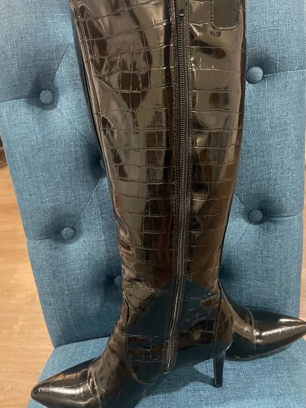 Worthington Black Croc-Embossed Over-the-Knee Pointed Toe Stiletto Boots